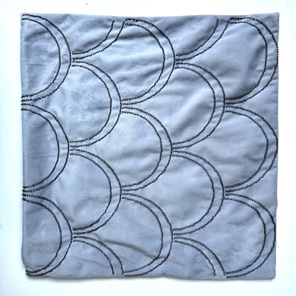 EUC Scott Living Beaded Velour Decorative Pillow Cover, Gray, 18”x18”